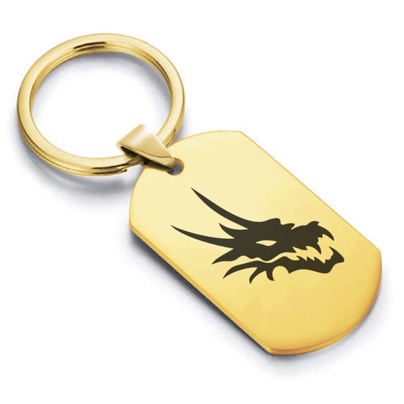 Stainless Steel Mythical Dragon Head Dog Tag Keychain Circle Ring