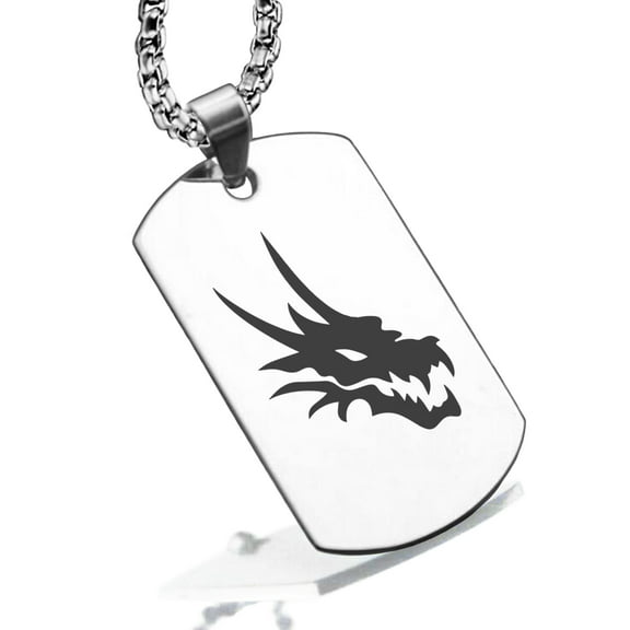 Stainless Steel Mythical Dragon Head Dog Tag Pendant Necklace