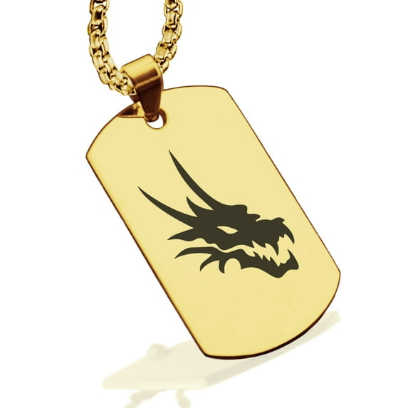 Stainless Steel Mythical Dragon Head Dog Tag Pendant Necklace