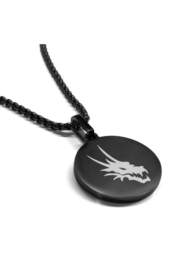 Stainless Steel Mythical Dragon Head Round Medallion Pendant Necklace