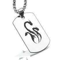 Stainless Steel Mythical Hydra Head Dog Tag Pendant Necklace