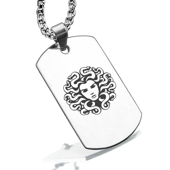 Stainless Steel Mythical Medusa Head Dog Tag Pendant Necklace