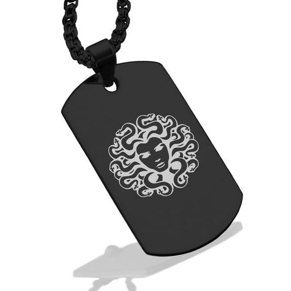 Stainless Steel Mythical Medusa Head Dog Tag Pendant Necklace