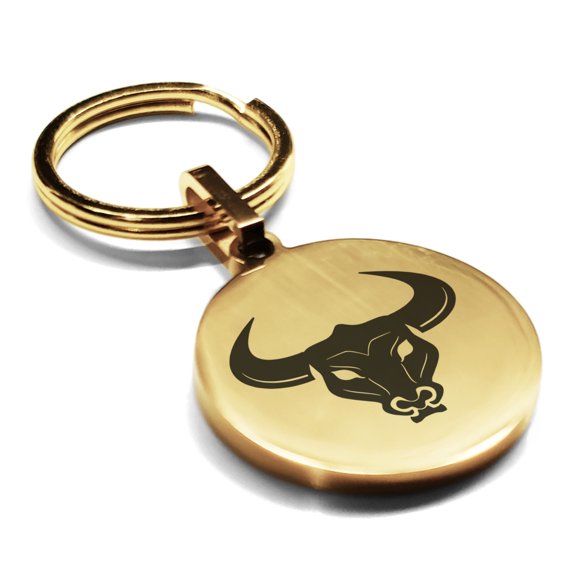Stainless Steel Mythical Minotaur Head Round Medallion Keychain Circle Ring