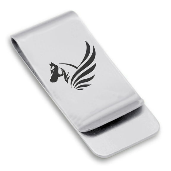 Stainless Steel Mythical Pegasus Head Classic Slim Money Clip Credit Card Holder
