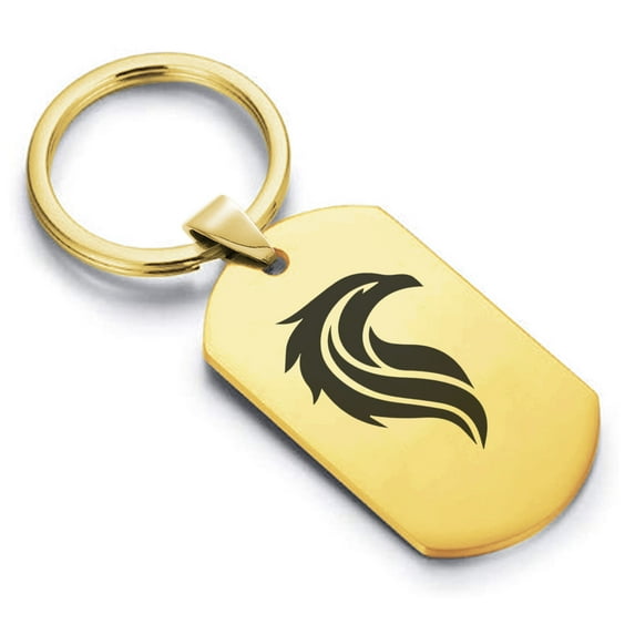 Stainless Steel Mythical Phoenix Head Dog Tag Keychain Circle Ring