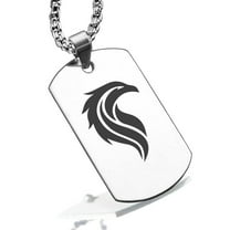 Stainless Steel Mythical Phoenix Head Dog Tag Pendant Necklace