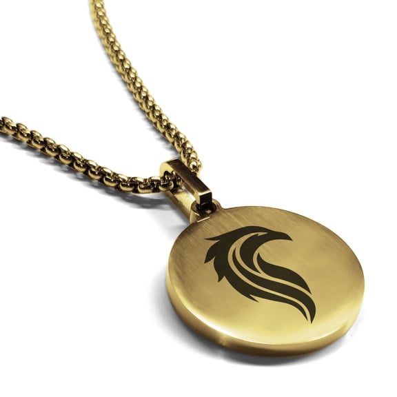 Stainless Steel Mythical Phoenix Head Round Medallion Pendant Necklace