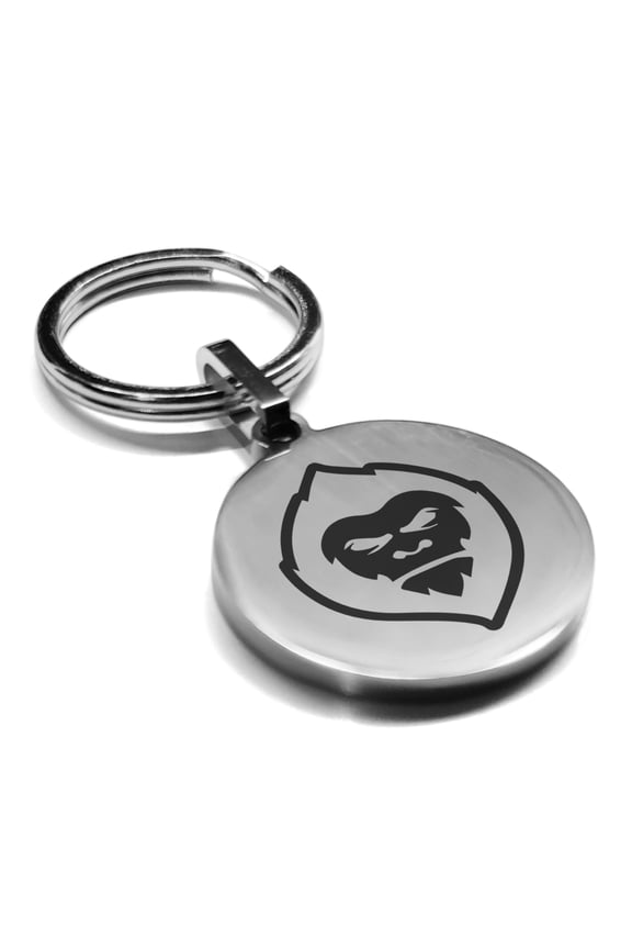 Stainless Steel Mythical Yeti Head Round Medallion Keychain Circle Ring