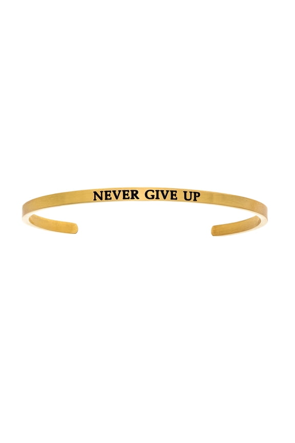 Stainless Steel NEVER GIVE UP Diamond Accent Cuff Bangle Bracelet, 7