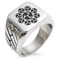 thumbnail image 1 of Tioneer Stainless Steel Nagao Samurai Crest Geometric Pattern Biker Style Polished Ring, 1 of 1