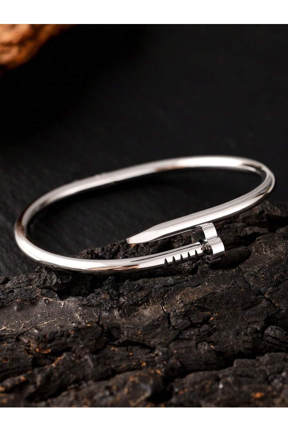 Stainless Steel Nail-Style Bangle Bracelet In Gold-3 For Men