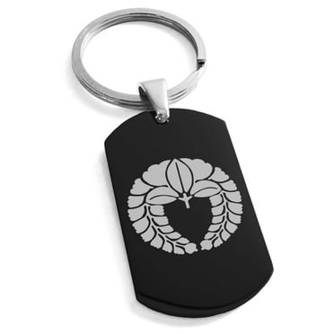 Tioneer Stainless Steel Naito Samurai Crest Engraved Dog Tag Keychain Keyring
