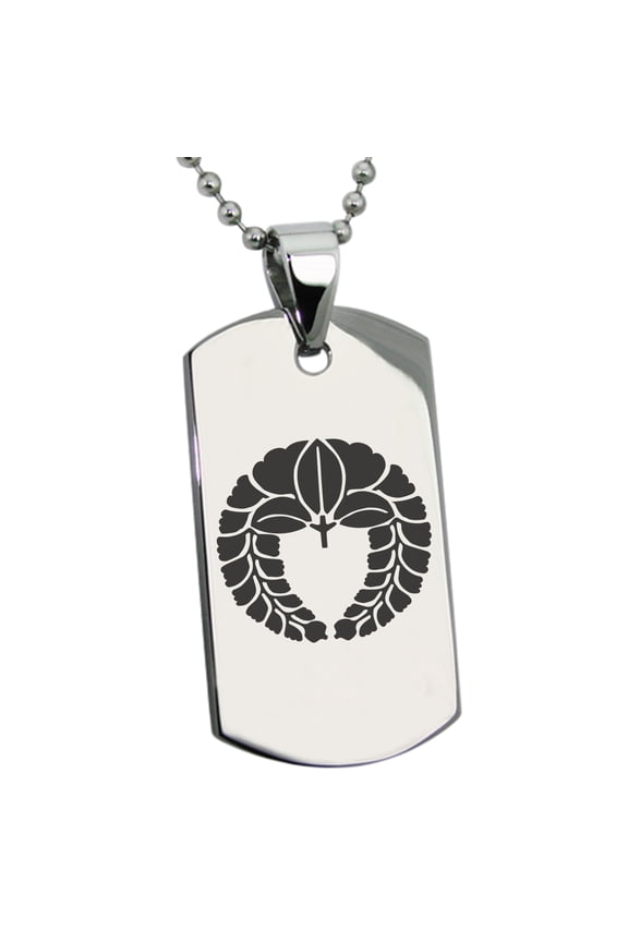 Stainless Steel Naito Samurai Crest Engraved Dog Tag Pendant Necklace