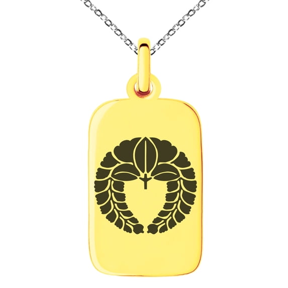 Tioneer Stainless Steel Naito Samurai Crest Engraved Small Rectangle Dog Tag Charm Pendant Necklace