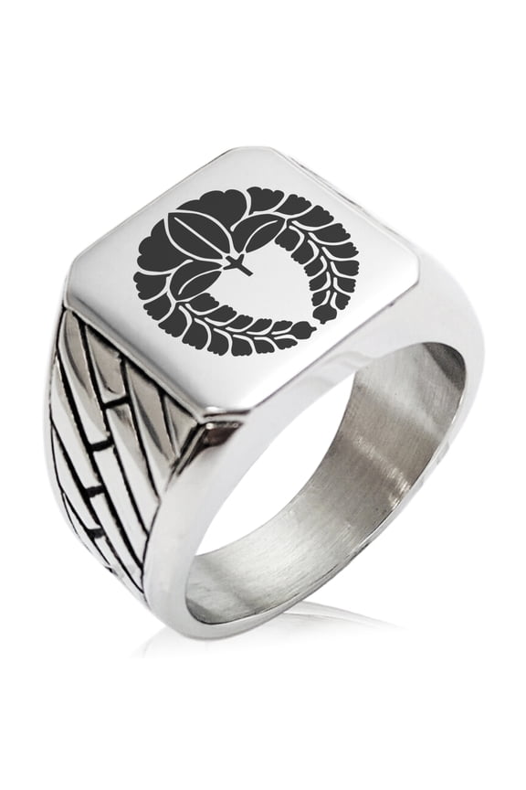Stainless Steel Naito Samurai Crest Geometric Pattern Biker Style Polished Ring