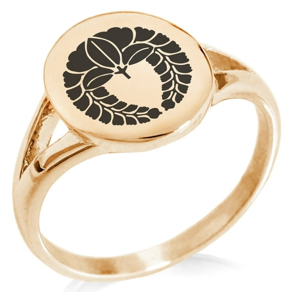 Tioneer Stainless Steel Naito Samurai Crest Minimalist Oval Top Polished Statement Signet Ring