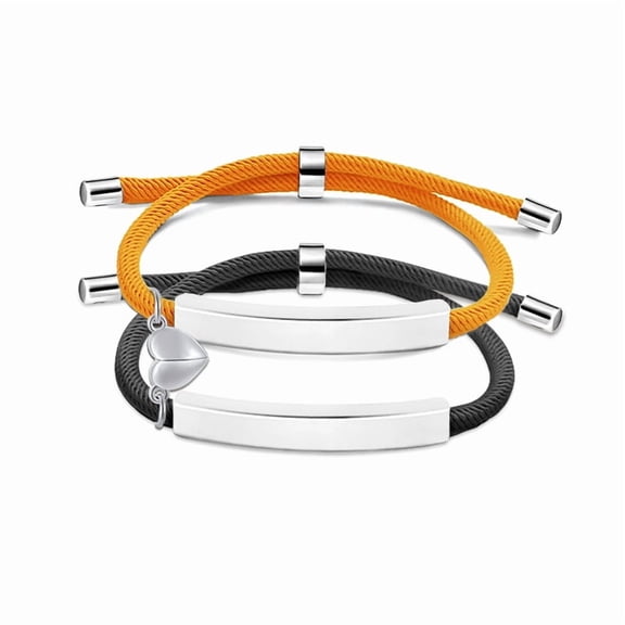 Stainless Steel Nameplate Bracelet - Hand-Woven Blank Material Heart-Shaped Magnetic Clasp Stainless Steel Couple's Bracelet