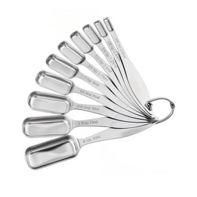 10 PCS Stainless Steel Narrow Measuring Spoons with Long Handle and Engraved Measurements, For Dry or Liquid, Fits in Spice Jar