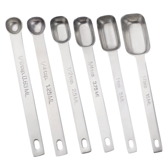 Stainless Steel Narrow Measuring Spoons, Heavy Duty Metal Measuring Spoons with Long Handle and Engraved Measurements - style:style2