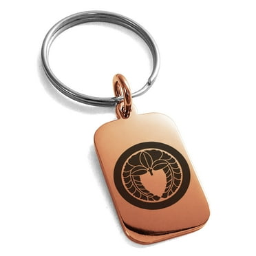 Tioneer Stainless Steel Natsuka Samurai Crest Engraved Small Rectangle Dog Tag Charm Keychain Keyring