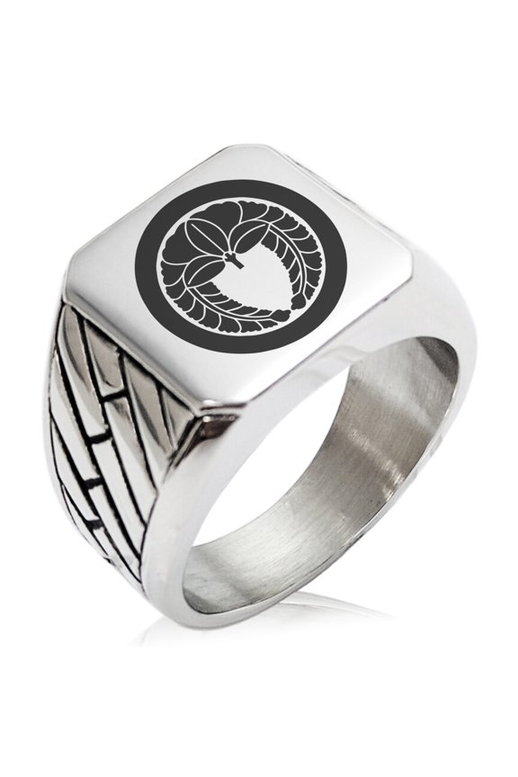 Stainless Steel Natsuka Samurai Crest Geometric Pattern Biker Style Polished Ring