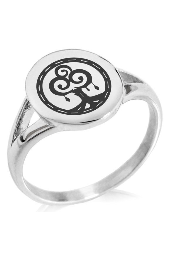 Stainless Steel Nature Magic Rune Minimalist Oval Top Polished Statement Signet Ring