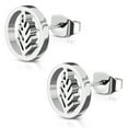 thumbnail image 1 of Stainless Steel Nature Olive Leaf Branch Circle Round Button Stud Post Earrings, 1 of 2