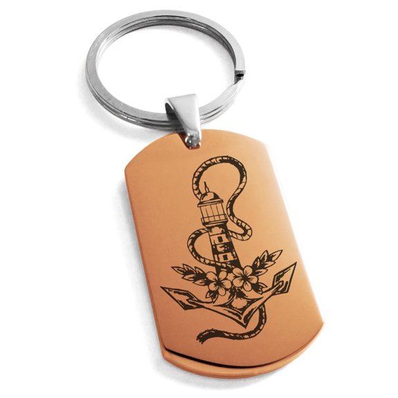 Tioneer Stainless Steel Nautical Anchor Lighthouse Engraved Dog Tag Keychain Keyring