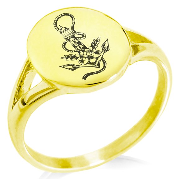 Stainless Steel Nautical Anchor Lighthouse Minimalist Oval Top Polished Statement Signet Ring