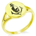 thumbnail image 1 of Stainless Steel Nautical Anchor & Skull Minimalist Oval Top Polished Statement Signet Ring, 1 of 1