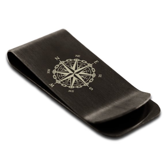 Stainless Steel Nautical Chaim Compass Engraved Money Clip Credit Card Holder