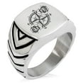 thumbnail image 1 of Stainless Steel Nautical Floral Rose Compass Chevron Pattern Biker Style Polished Ring, 1 of 1