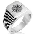 thumbnail image 1 of Tioneer Stainless Steel Nautical Flower of Life Compass Needle Stripe Pattern Biker Style Polished Ring, 1 of 1