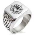 thumbnail image 1 of Tioneer Stainless Steel Nautical Global Compass Geometric Pattern Biker Style Polished Ring, 1 of 1