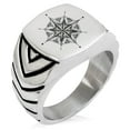 thumbnail image 1 of Tioneer Stainless Steel Nautical Mandala Lotus Compass Chevron Pattern Biker Style Polished Ring, 1 of 1
