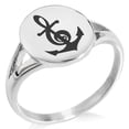 thumbnail image 1 of Stainless Steel Nautical Music Is My Anchor Treble Clef Minimalist Oval Top Polished Statement Signet Ring, 1 of 1