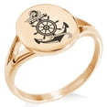 thumbnail image 1 of Stainless Steel Nautical Ship Helm & Anchor Minimalist Oval Top Polished Statement Signet Ring, 1 of 1