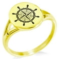 thumbnail image 1 of Stainless Steel Nautical Ship Helm Wheel Compass Minimalist Oval Top Polished Statement Signet Ring, 1 of 1