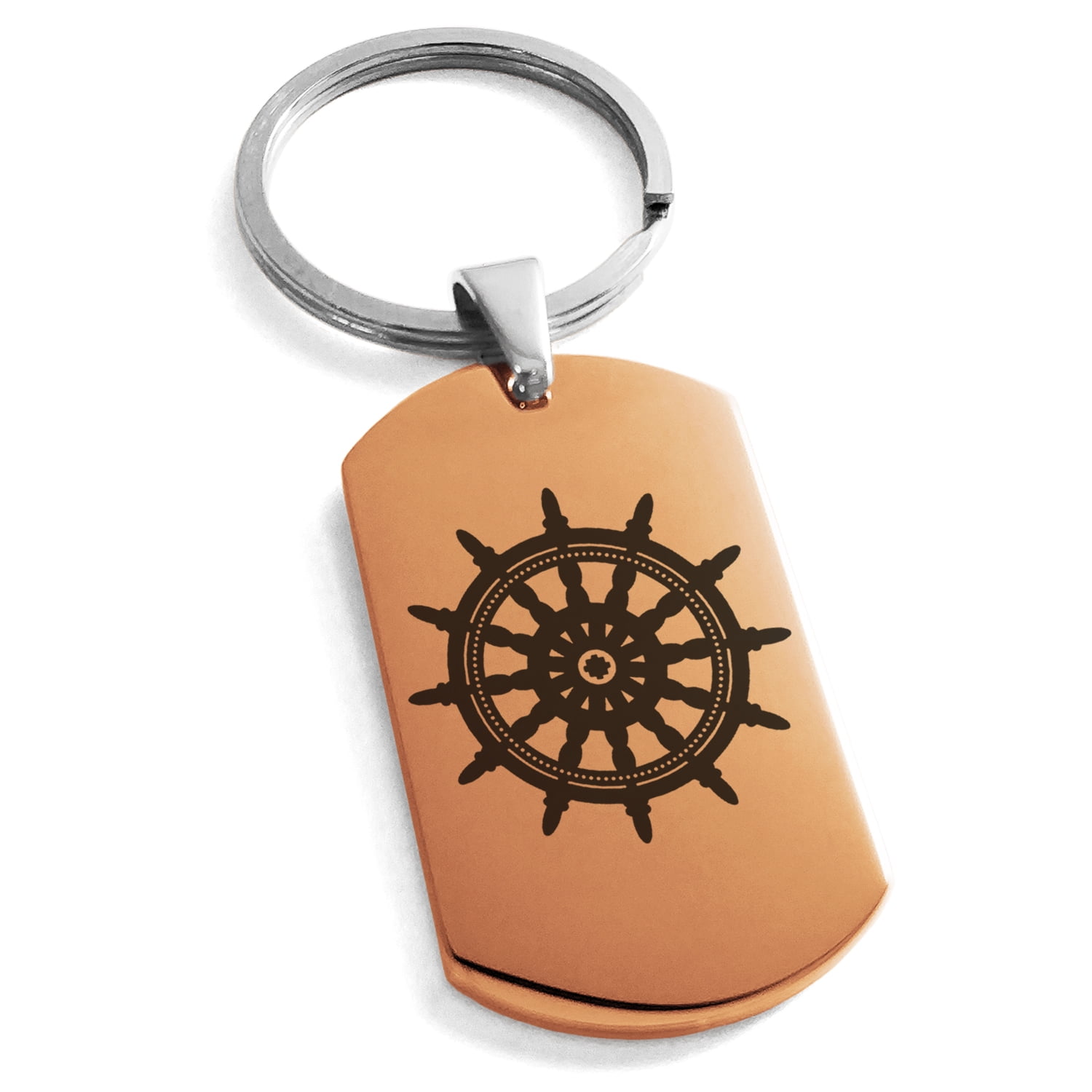 Tioneer Stainless Steel Nautical Ship Helm Wheel Engraved Dog Tag - Main Image