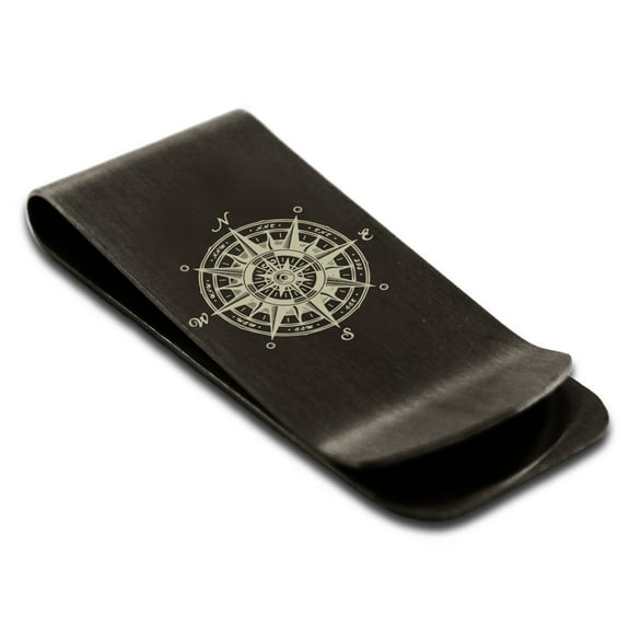 Tioneer Stainless Steel Nautical Vintage Compass Engraved Money Clip Credit Card Holder