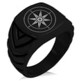 thumbnail image 1 of Tioneer Stainless Steel Nautical Wind Compass Chevron Pattern Biker Style Polished Ring, 1 of 1