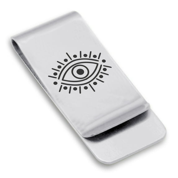 Stainless Steel Nazar Evil Eye Good Luck Charm Classic Slim Money Clip Credit Card Holder