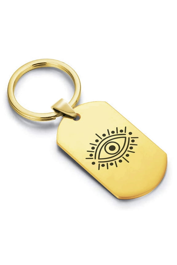 Stainless Steel Nazar Evil Eye Good Luck Charm Dog Tag Keychain Circle Ring