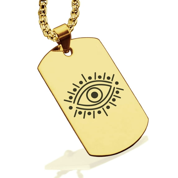 Stainless Steel Nazar Evil Eye Good Luck Charm Dog Tag Pendant Necklace