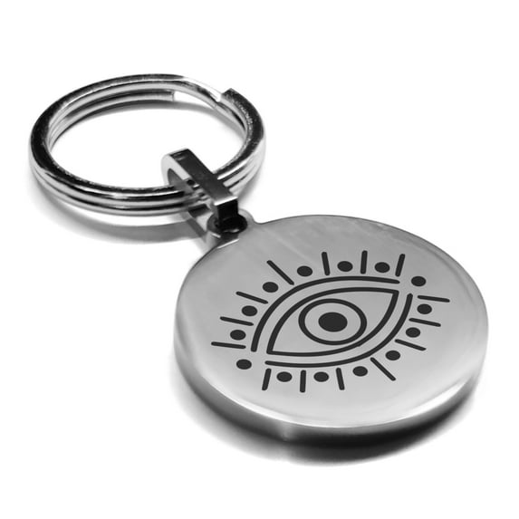 Stainless Steel Nazar Evil Eye Good Luck Charm Round Medallion Keychain Circle Ring