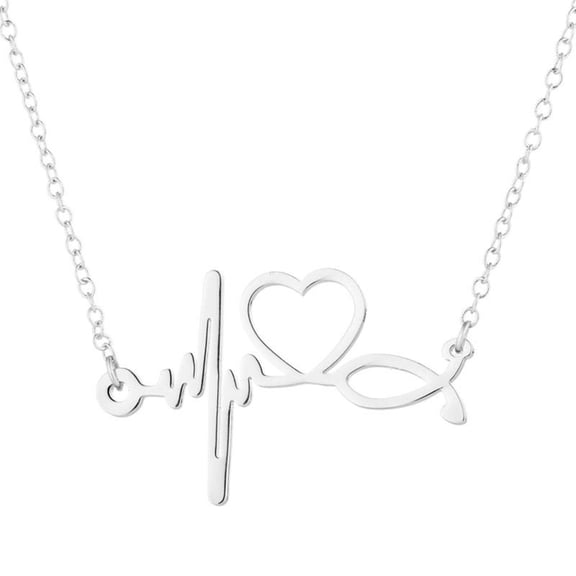 Stainless Steel Neckchain Hospital ECG Heartbeat Pendant Necklace for Doctors Nurses Healthcare Professionals