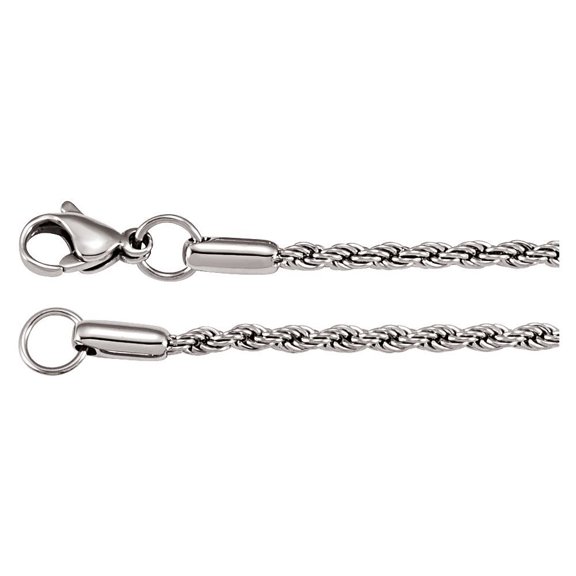 Stainless Steel Necklace - 18 Inch 2.4mm Rope Chain With Lobster