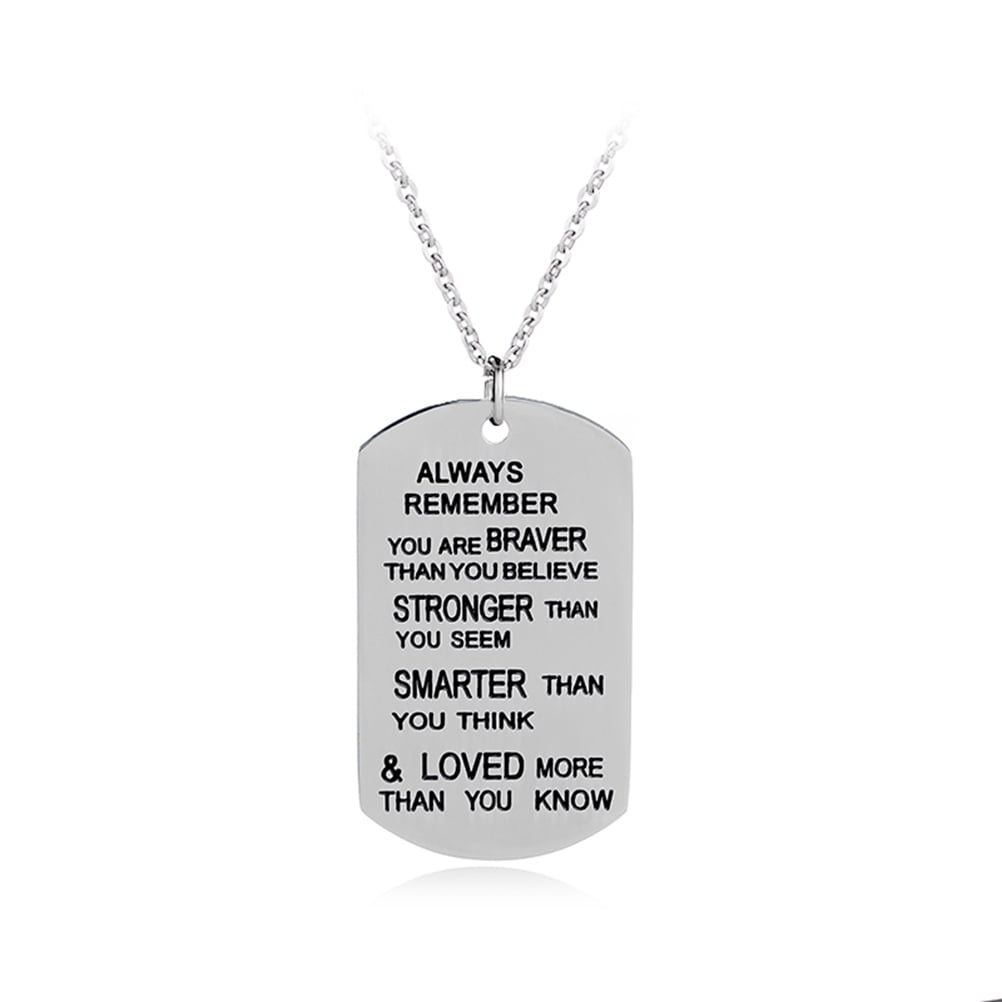 SHULIWEN Stainless Steel Necklace Chain Letter Dog Tag Pendant for Men Grandson Always Remember You are Braver Stronger Smarter Than You Think