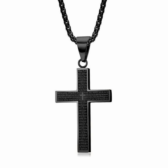 Stainless Steel Necklace Cross Pendant Box Chain Lobster Gold Bible Prayer N22